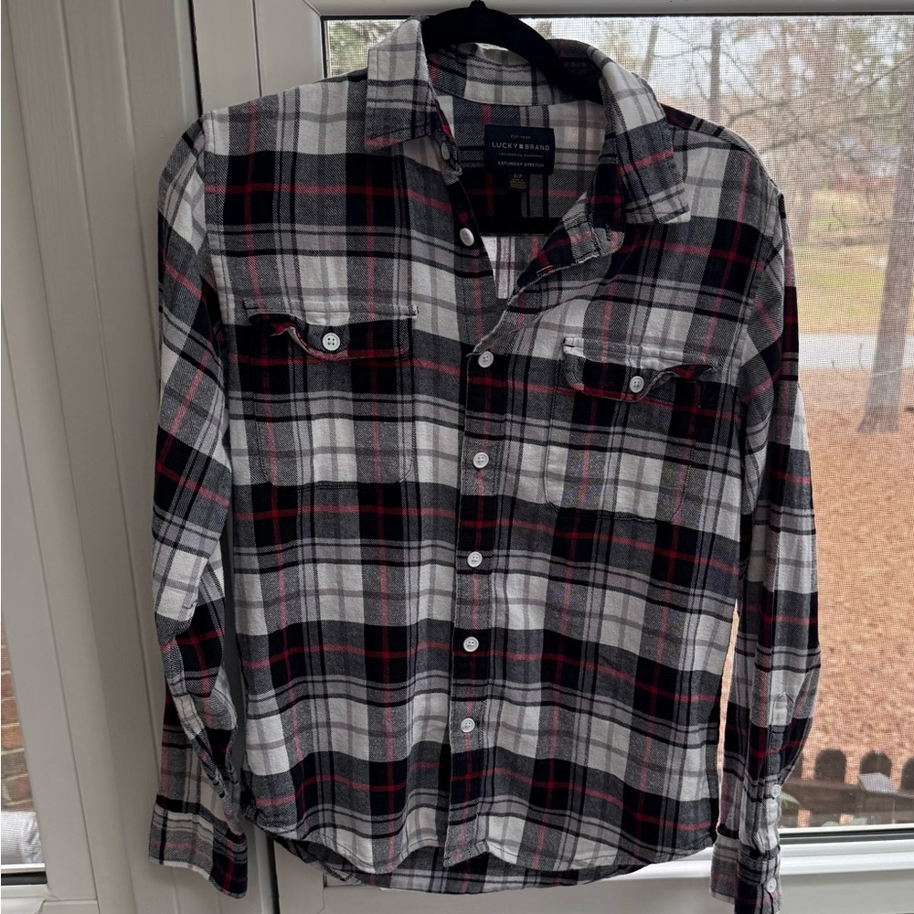 Lucky Brand Women's Plaid Flannel Relaxed Fit Button DownShirt - Black and Red
